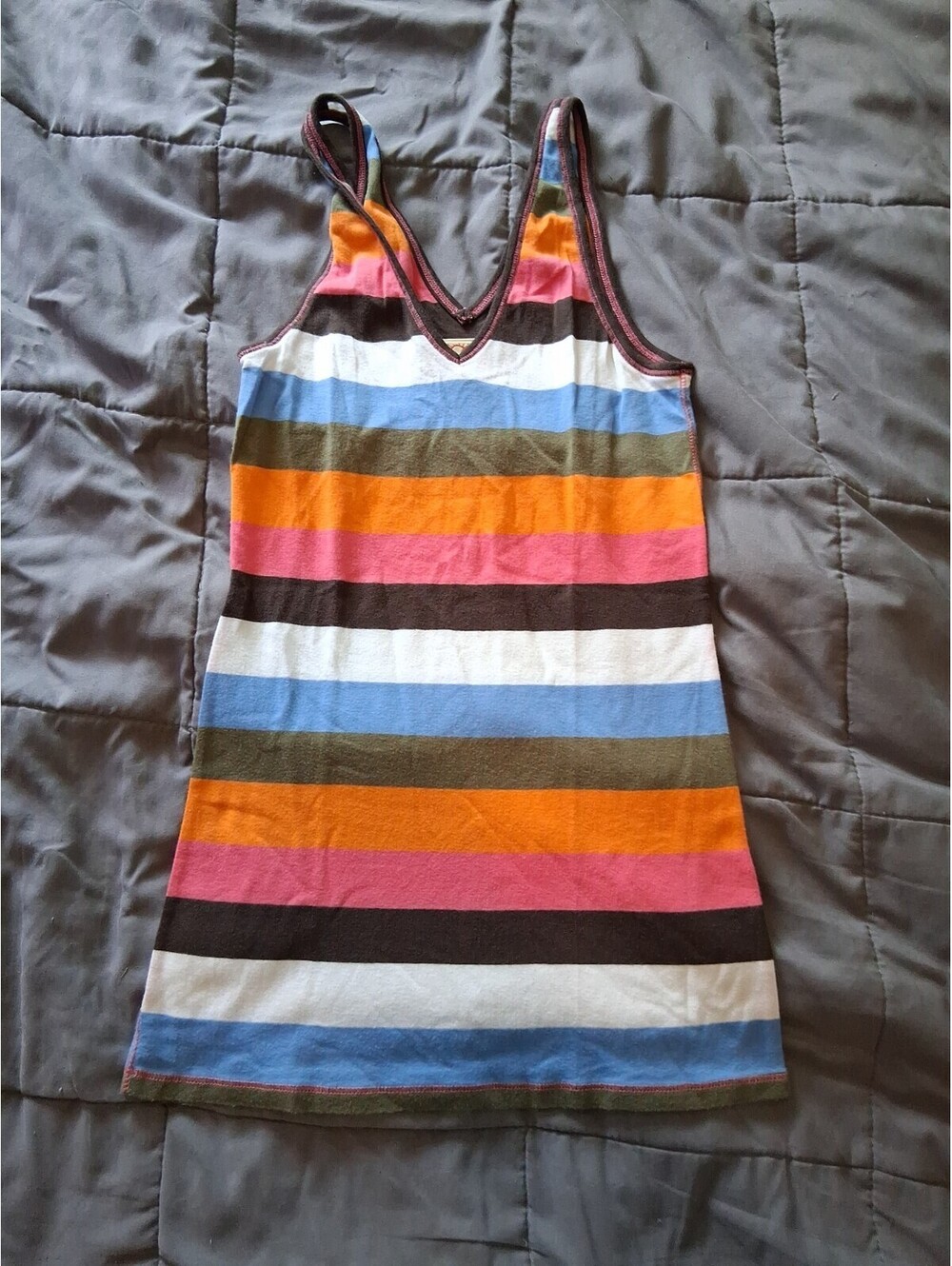 Vintage Y2K Tank Top Boho Rainbow Striped Lucky Tees Layering Top Size Large D2